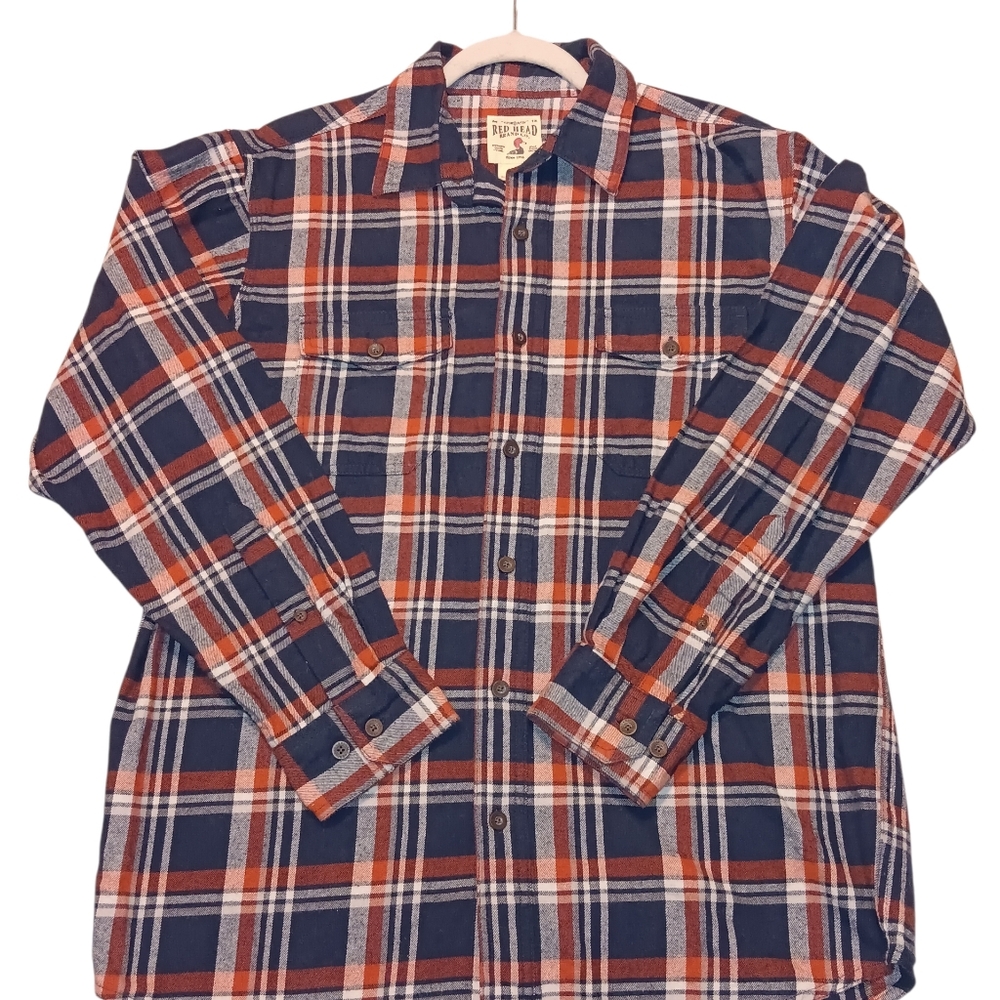 Red Head Flannel Plaid Shirt Men Size L Work Shirt Country Western Classic Y2K